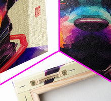 Load image into Gallery viewer, Cyberpunk Dobermann Pinscher Portrait, Watercolor, Framed Canvas Print, Ready To Hang Framed Wall Art, Living Room Wall Hanging
