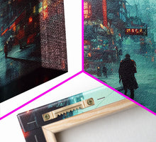 Load image into Gallery viewer, Cyberpunk City, Bladerunner Vibes Dystopian Cityscape, Wall Decor, Ready To Hang Framed Canvas Print, Oversize Wall Art
