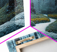 Carregar imagem no visualizador da galeria, Cabin art, snow covered winter forest, winter vacation home art, framed canvas print, ready to hang framed wall art
