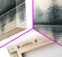 Load image into Gallery viewer, Panoramic Framed Canvas Print of Misty Fog Covered Lake and Pine Tree Forest, Perfect for Living Room, Bedroom, Fog Covered Lake
