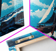 Cargar imagen en el visor de la galería, Come Sail Away - Panoramic Sail Boat Art - Framed Canvas Print - Oil Painting Reprint - Framed Art - Sailing On The Ocean Blue
