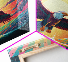 Carregar imagem no visualizador da galeria, American Bald Eagle, Panoramic Wall Art, Framed Canvas, Retro Style Eagle Painting, Synthwave Ocean Sunset Art
