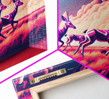 Load image into Gallery viewer, Herd of African Gazelles, vaporwave art, synthwave aesthetic nature print, framed canvas print
