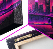 Load image into Gallery viewer, Cyberpunk San Francisco, Futuristic city skyline art, framed canvas print,  Synthwave / vaporwave cityscape decor

