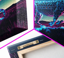 Load image into Gallery viewer, Robot Cheetah, Synthwave cyberpunk art, robot cheetah, framed canvas art, canvas print
