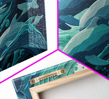 Load image into Gallery viewer, Dolphins in the Ocean, Turquoise dolphin art, framed canvas print, wall art with frame
