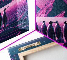 Load image into Gallery viewer, Penguins on the nice, cute animal prints, framed canvas print, synthwave / vaporwave art

