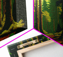 Load image into Gallery viewer, Among The Tall Trees, Beautiful forest 8 bit pixel art, framed canvas print, game room art
