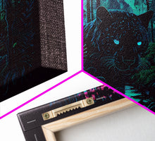 Load image into Gallery viewer, Panther in the jungle, framed canvas print, synthwave / vaporwave art
