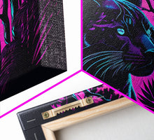 Load image into Gallery viewer, Vaporwave art,  framed canvas print, Jungle Panther synthwave portrait
