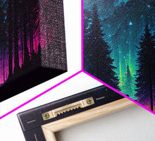 Cargar imagen en el visor de la galería, Contemplating the stars, vaporwave aesthetic, forest art, starry night, framed canvas print

