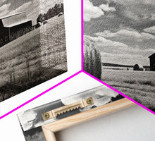 Carregar imagem no visualizador da galeria, Black and White Photo Of a Barn and Hay Bail, Liminal Art, Country Decor, Farmhouse Style Art, Canvas Print
