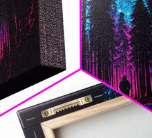 Cargar imagen en el visor de la galería, Contemplating the stars, vaporwave aesthetic, forest art, starry night, framed canvas print, outrun art
