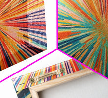 Load image into Gallery viewer, MCM Mid Century Modern Retro Canvas Print Mid Century Wall Art Large Wall Art Geometric Art in Teal Coral and Yellow "Light Speed Tunnel"
