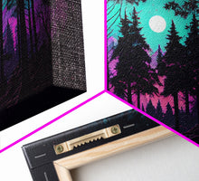 Carregar imagem no visualizador da galeria, Fantasy forest art, full moon visible through the trees, framed canvas print, framed wall art
