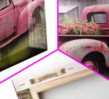 Load image into Gallery viewer, Framed Picture of old truck with beautiful flowers in bed of truck, farmhouse living, old barn, farmhouse distressed, framed canvas print
