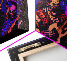 Load image into Gallery viewer, Human bard pixel art, vaporwave RPG concept art, framed canvas print, synthwave tabletop art
