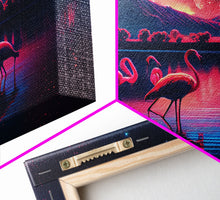 Load image into Gallery viewer, Pink Flamingos against a starry night sky, synthwave vibes, framed canvas print, framed art
