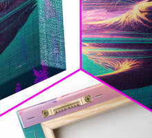 Carregar imagem no visualizador da galeria, Cute Otter going for a swim, pastel retro style art, framed canvas print, Otter out for a swim in a mountain lake
