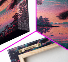 Load image into Gallery viewer, Beautiful Sunset over the lake, My Secret Spot, framed canvas print, Pinkwave retro style landscape art
