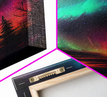 Carregar imagem no visualizador da galeria, Aurora Borealis, Northern Lights Art, framed canvas print, snow capped mountain landscape art
