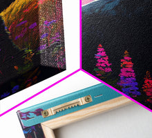 Carregar imagem no visualizador da galeria, Cute brown bear stopping to smell the flowers, animal prints, framed canvas print, colorful unique wall art
