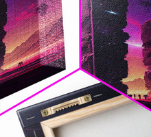 Load image into Gallery viewer, The Monoliths, Scifi art, retro synthwave style alien planet art, framed canvas print
