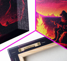Carregar imagem no visualizador da galeria, Campfire Songs, Retrowave style art, framed canvas print, synthwave art
