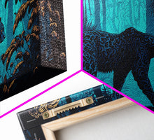 Carregar imagem no visualizador da galeria, Black and Turquoise Panther, framed canvas print, unique wall art, wildlife canvas art, living room wall art

