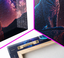 Load image into Gallery viewer, Synthwave Animal Prints, Cheetah and a starry night sky, framed canvas print, cute animal art

