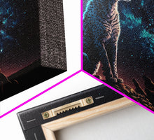 Load image into Gallery viewer, Cheetah Print, Synthwave Animal Prints, Cheetah and a starry night sky, framed canvas print, cute animal art
