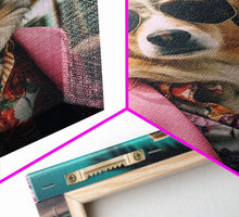 Load image into Gallery viewer, Corgi Wall Print, Dog Wall Art, Dog Sunglasses, Pink Suit, Floral Shirt, Funny Art, Framed Wall Art, Framed Canvas, Wall Print, Wall Canvas
