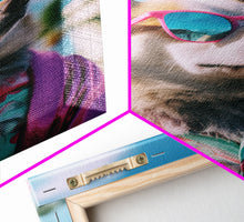 Load image into Gallery viewer, Corgi In Pink Suit Sunglasses Wall Print, Animal Print, Dog Portrait, Dog Art Print, Framed Wall Art, Framed Canvas, Wall Print, Wall Canvas
