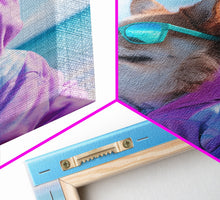 Cargar imagen en el visor de la galería, Corgi In Purple Hoodie Sunglasses Wall Print, Beach Art, Dog Print, Dog Portrait, Framed Wall Art, Framed Canvas, Wall Print, Wall Canvas
