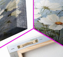 Load image into Gallery viewer, Cosmos Art Print - Framed Canvas Art - Oil Painting Poster Print  - White Flowers Still Life - Small Flower Bouquet Oil Painting Wall Art
