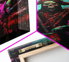 Load image into Gallery viewer, Death Metal Skeletons, Medieval Heavy Metal Undead Band Art, Framed Canvas Print, Unique Office Large Wall Art, Mancave Art
