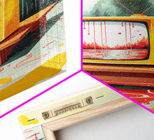 Load image into Gallery viewer, Abstract Surreal Landscape Art, Framed Canvas Print, Retro TV in a Forest, Weird / Strange Home Decor

