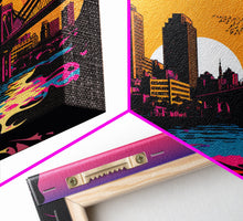 Carregar imagem no visualizador da galeria, Beautiful Portland, Oregon Retro Synthwave Style Sunset Art, Framed Canvas Print, Pacific Northwest City Art
