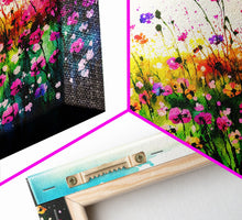 Load image into Gallery viewer, Field Of Rainbow Colored Wild Flowers, Watercolor, Framed Canvas Print, Original Art, Large Format Art, huge living room art
