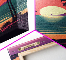 Load image into Gallery viewer, Framed Canvas Print - Art Deco Sunset, Palm Trees, Synthwave Vibes, Beach Decor, Vaporwave Pink Art, Miami Vibes
