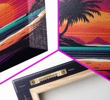 Load image into Gallery viewer, Framed Canvas Print - Pop Art Style Beach at Sunset with Palm Trees - Retro Style - Living Room / Office / Bedroom Wall Art
