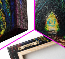 Load image into Gallery viewer, The Path through The Trees, Fantasy Art, Framed Canvas Print, RPG concept Art, Magical glowing forest
