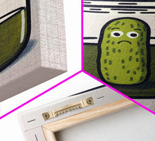 Load image into Gallery viewer, Sad Pickle Art, Framed Canvas Print, The Last Pickle, Cartoon Pickle Art
