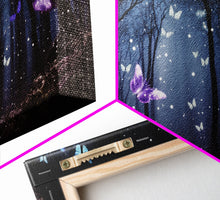 Carregar imagem no visualizador da galeria, Glowing Butterflies, Framed Canvas Print, Fantasy Decor, High Fantasy Canvas Art, Fairy Forest
