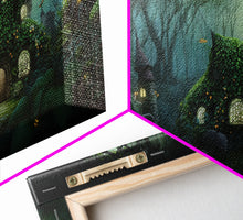 Load image into Gallery viewer, Gnome City, Wall Art, Fantasy Canvas Print, Framed Art, Tiny Gnome Houses On The Forest Floor
