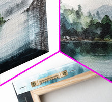 Load image into Gallery viewer, framed lake landscape art | framed wall art | living room wall decor | Canvas Print | minimalist landscape | abstract landscape art | Rustic

