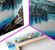 Load image into Gallery viewer, Blue Lake Art | Framed Canvas Print | Blue Lake Painting | Oregon Lake House Decor | Guest Room Landscape Painting | Diamond Lake Painting
