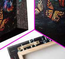 Carregar imagem no visualizador da galeria, Glowing butterflies, fantasy forest wall art, framed canvas print, mother&#39;s day, mom gift, monarch butterflies
