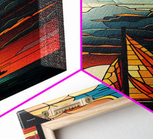 Carregar imagem no visualizador da galeria, Art Deco Wall Art, Sailboat and Sunset Framed Canvas Print, Art Deco / MCM Wall Art, Stained Glass Reflections
