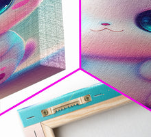 Load image into Gallery viewer, Cute Kawaii Kitten, Anime Style Art, Framed Canvas Print, Framed Art, Cat Portrait, Cartoon Cat
